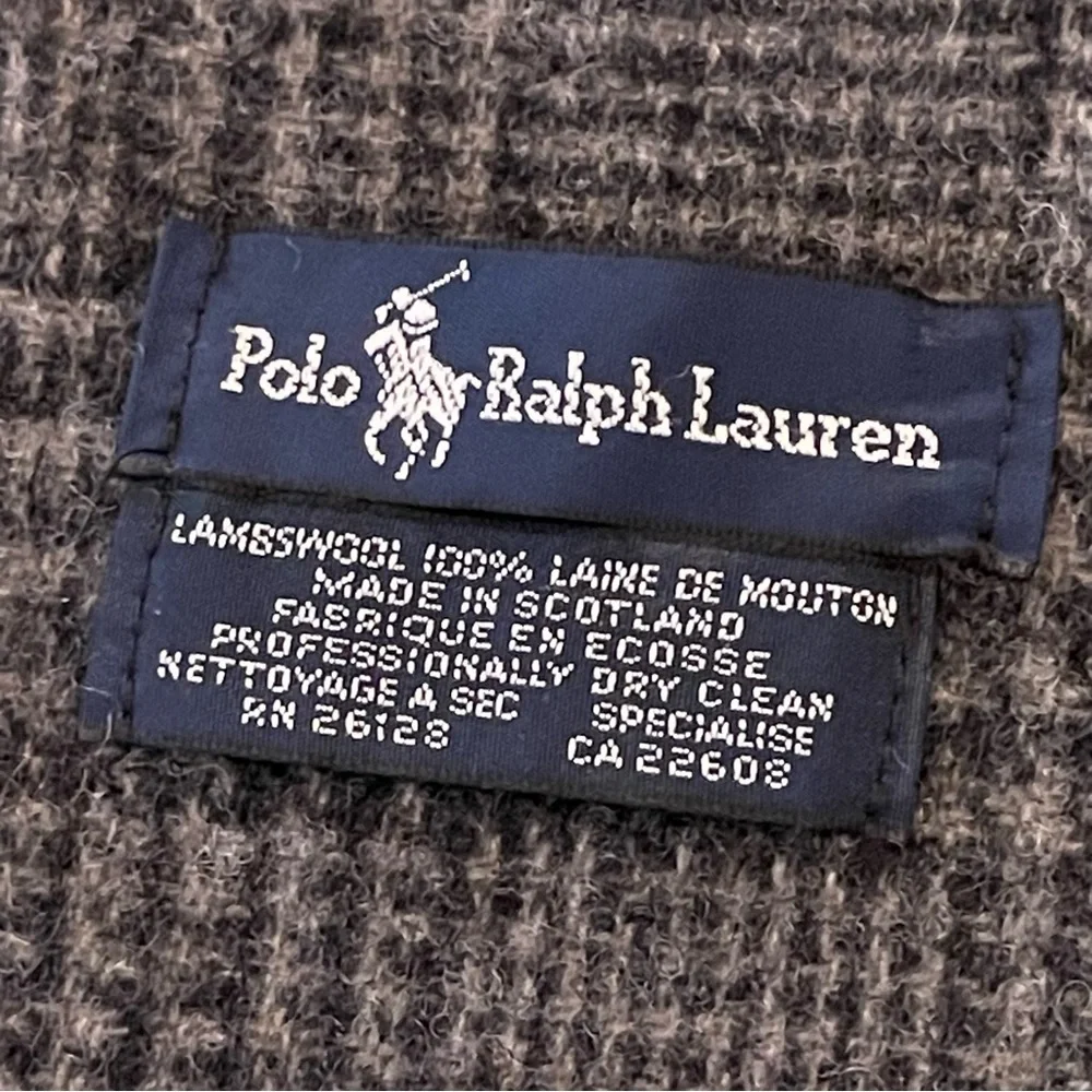 Polo Ralph Lauren Vintage Lambswool Fringed Scarf Glen Plaid Gray 12